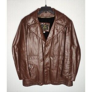 Vintage Brown Leather Men's Jacket - Classic Button Front